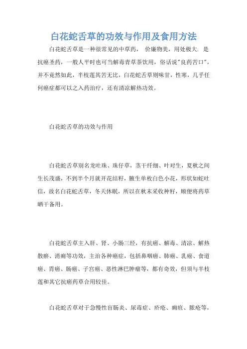 白花蛇舌草的功效与作用及食用方法