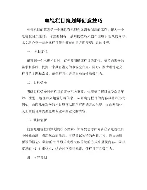 电视栏目策划师创意技巧