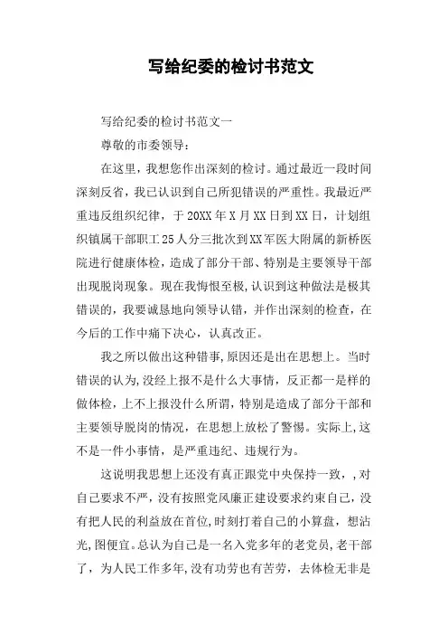 写给纪委的检讨书范文