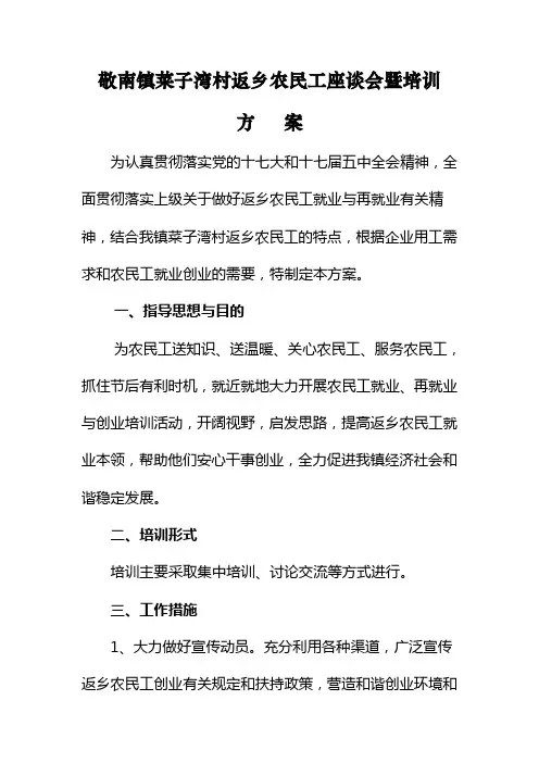 工作计划 敬南镇菜子湾村返乡农民工座谈会暨培训方案 精品