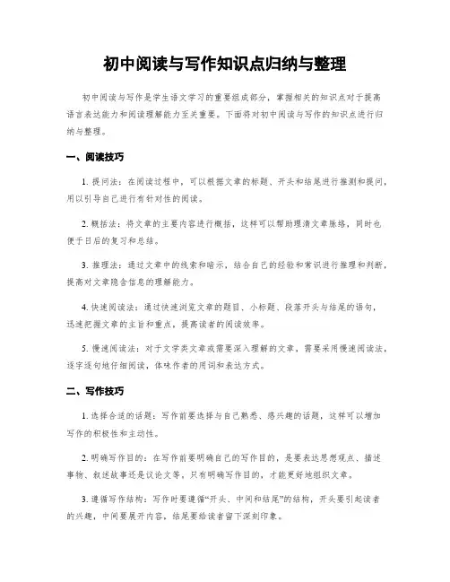 初中阅读与写作知识点归纳与整理