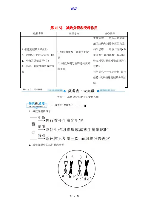高考生物一轮复习 第四单元 细胞的生命历程 第02讲 减数分裂和受精作用教案 新人教版-新人教版高三