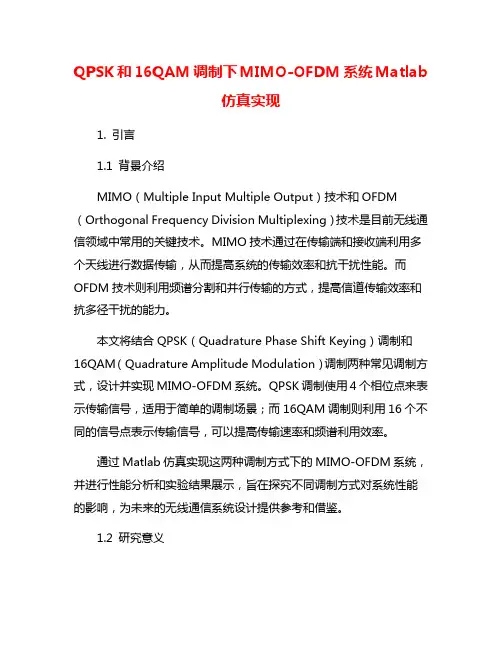 QPSK和16QAM调制下MIMO-OFDM系统Matlab仿真实现
