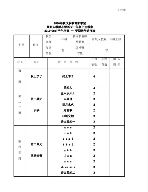2. 2016秋新人教版一年级语文上册整册教案(269页)