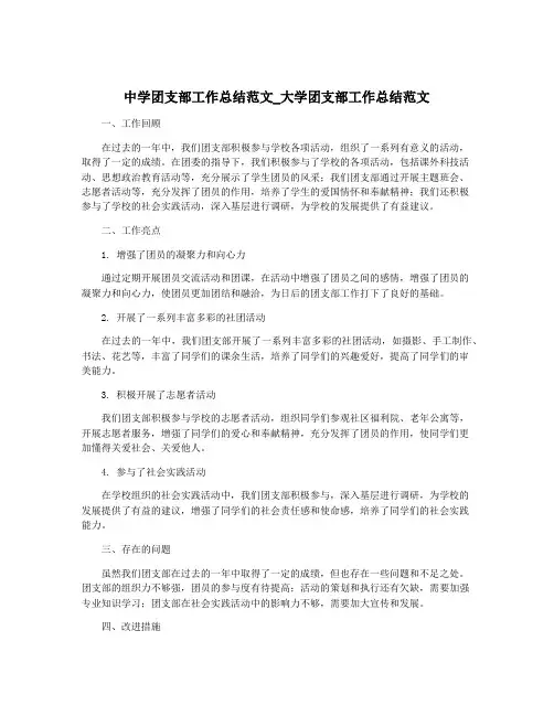 中学团支部工作总结范文_大学团支部工作总结范文