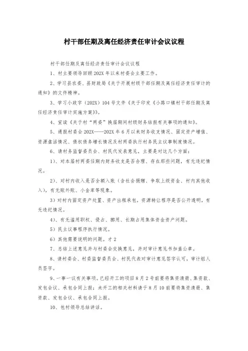 村干部任期及离任经济责任审计会议议程