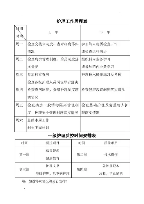 -护理工作周程表