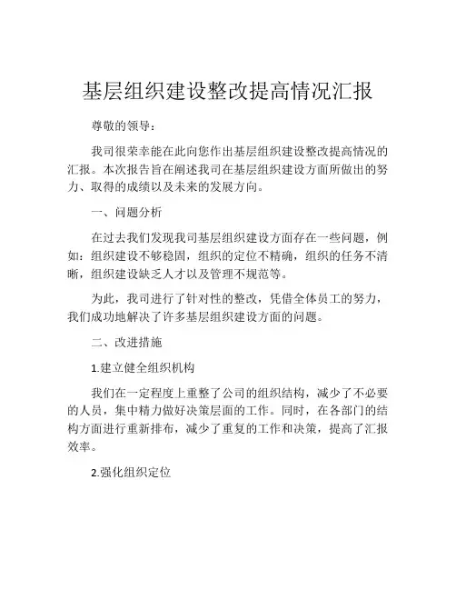 基层组织建设整改提高情况汇报