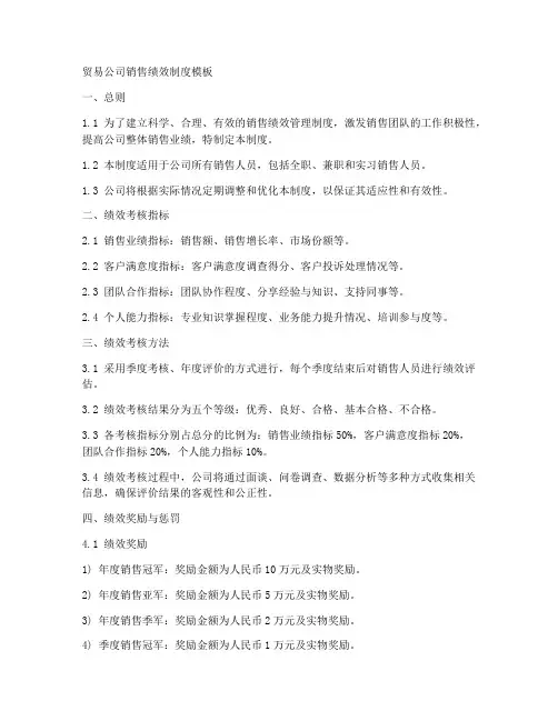 贸易公司销售绩效制度模板