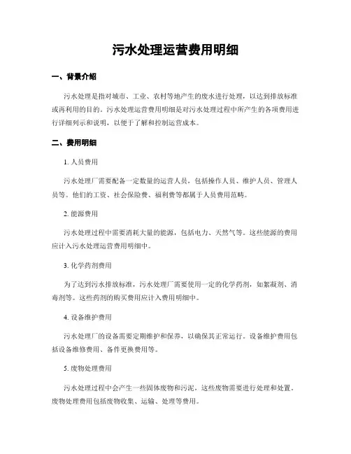 污水处理运营费用明细