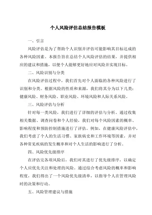 个人风险评估总结报告模板