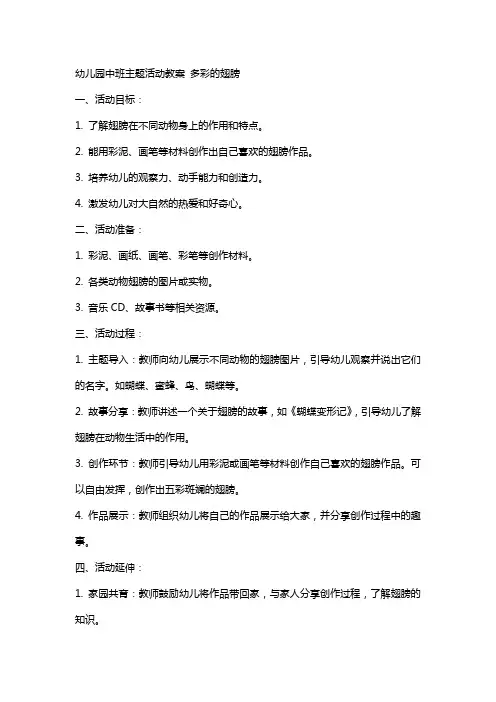 幼儿园中班主题活动教案 多彩的翅膀
