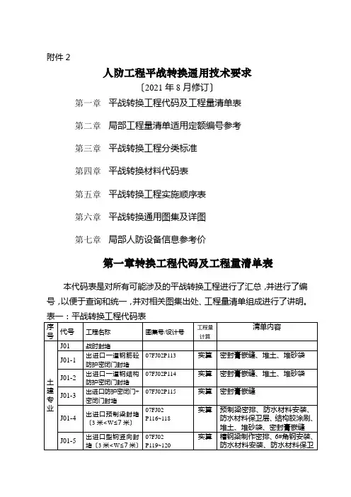 人防工程平战转换通用技术要求