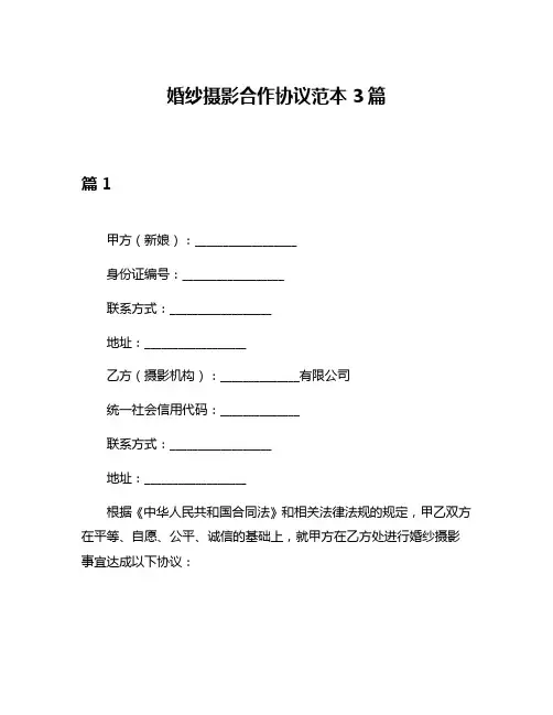 婚纱摄影合作协议范本3篇
