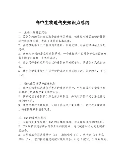高中生物遗传史知识点总结
