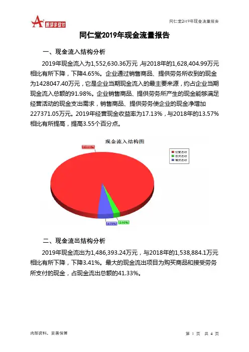同仁堂2019年现金流量报告