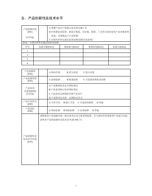 国家自主创新产品申报表（2）-五、产品创新性及技术水平