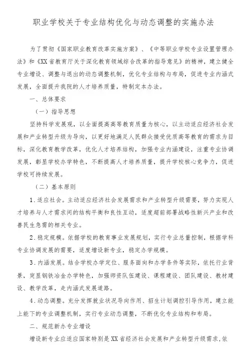 职业学校关于专业结构优化与动态调整的实施办法