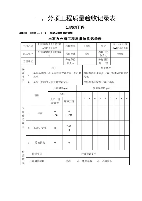 人防资料(完整表格)