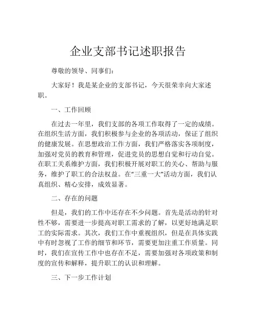 企业支部书记述职报告