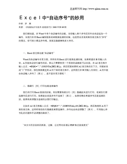 Excel中“自动序号”的妙用
