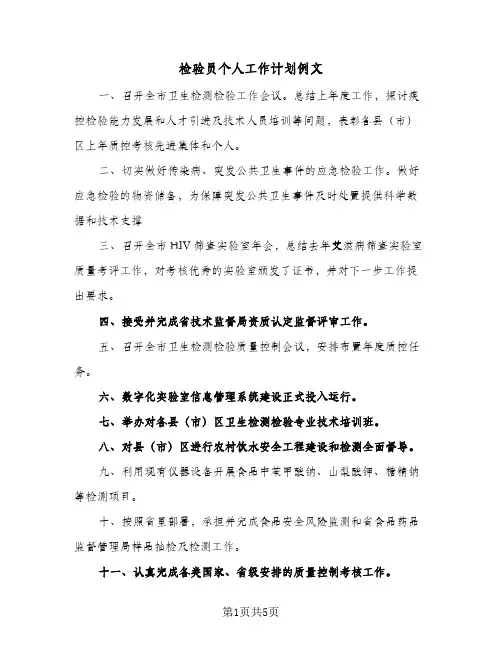 检验员个人工作计划例文（3篇）