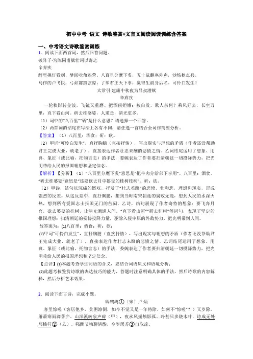 初中中考 语文 诗歌鉴赏+文言文阅读阅读训练含答案