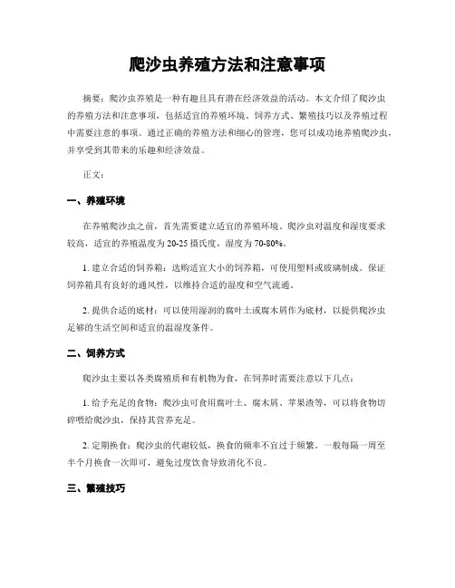 爬沙虫养殖方法和注意事项