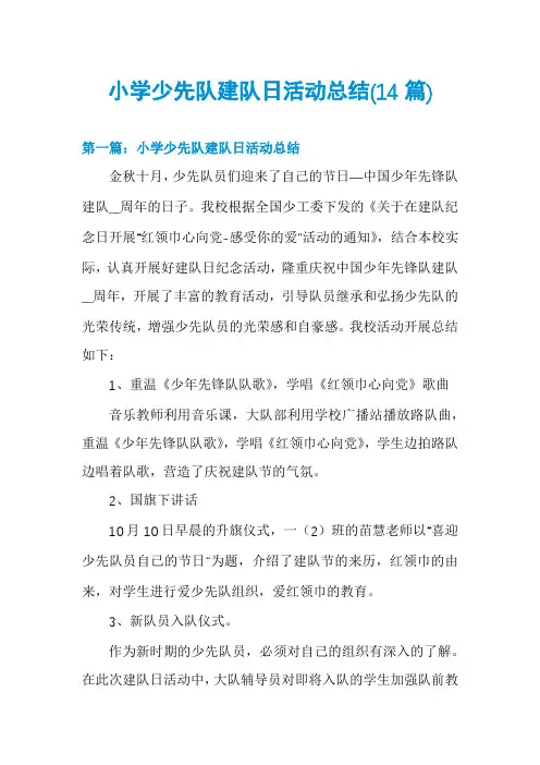 小学少先队建队日活动总结(14篇)