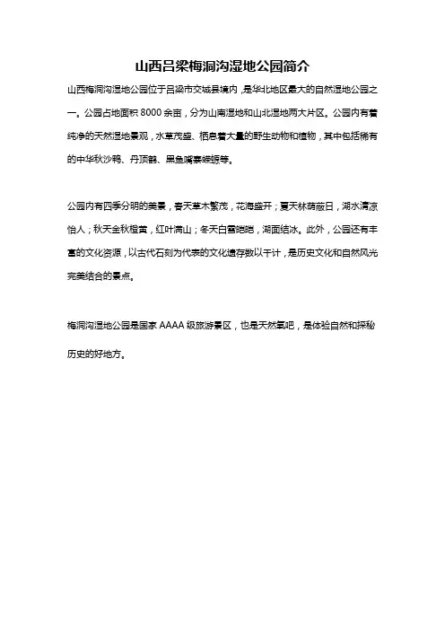 山西吕梁梅洞沟湿地公园简介