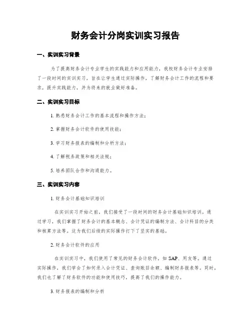 财务会计分岗实训实习报告