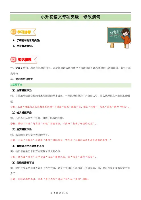 小升初语文修改病句精讲精练