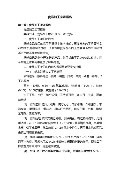 食品加工实训报告