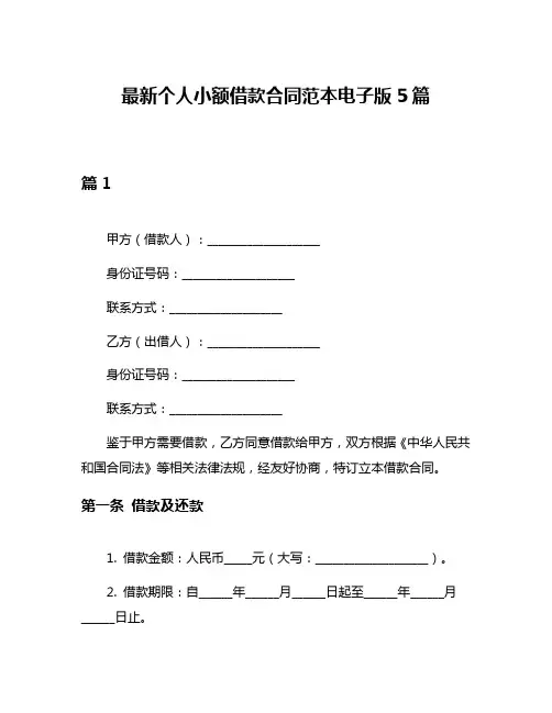最新个人小额借款合同范本电子版5篇