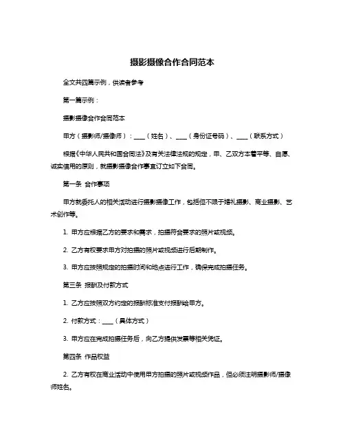 摄影摄像合作合同范本