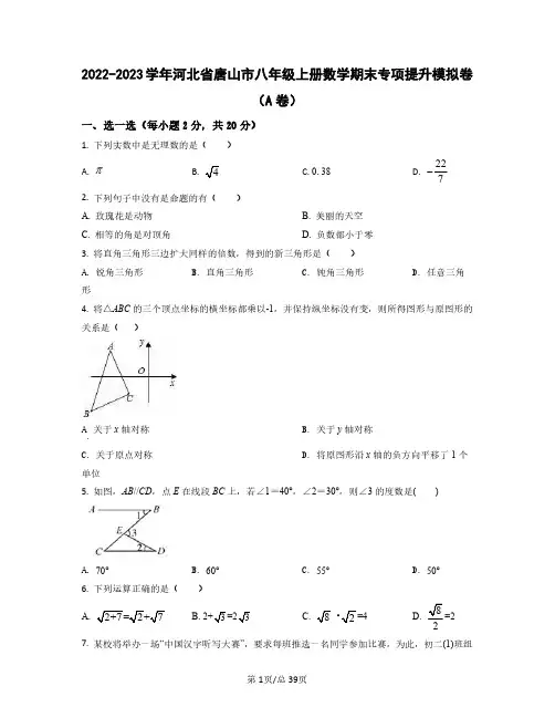 2022——2023学年河北省唐山市八年级上册数学期末专项提升模拟卷AB卷(含答案)