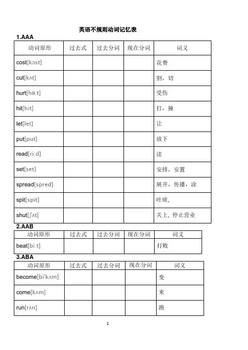 英语不规则动词表(附音标)测试卷