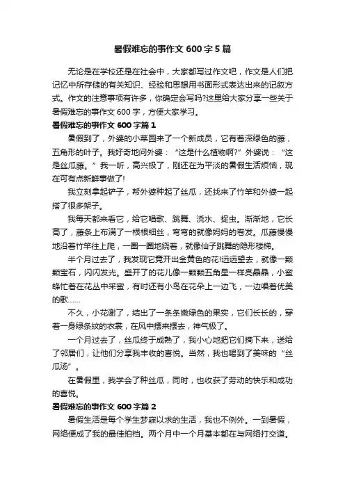 暑假难忘的事作文600字5篇