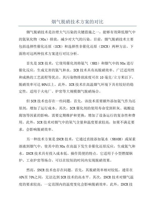烟气脱硝技术方案的对比