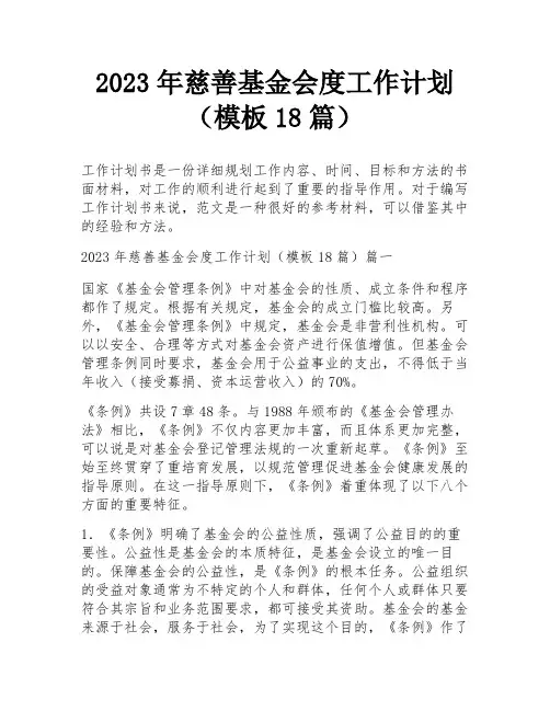 2023年慈善基金会度工作计划(模板18篇)