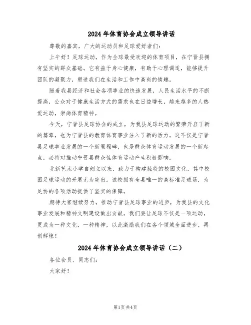 2024年体育协会成立领导讲话（三篇）