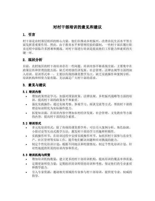 对村干部培训的意见和建议
