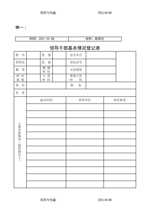 领导干部廉政档案登记表---空表之欧阳与创编