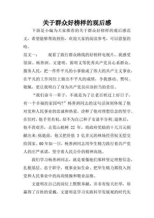 关于群众好榜样的观后感