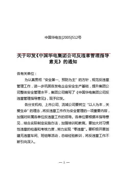 中国华电集团公司反违章指导意见