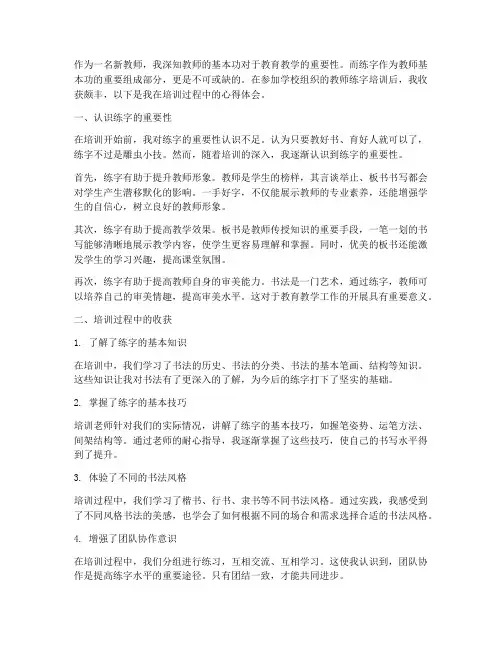 新教师练字培训心得体会