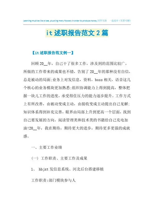 2021年it述职报告范文2篇