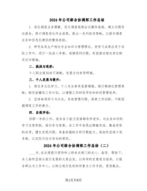 2024年公司综合协调部工作总结（3篇）