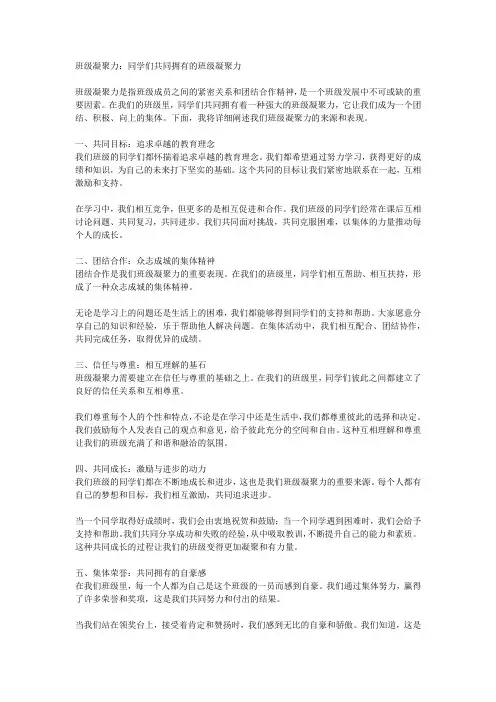 班级凝聚力同学们共同拥有的班级凝聚力