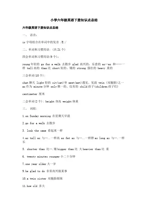 小学六年级英语下册知识点总结